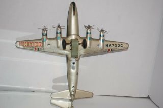 1960 ' s Rare United Airlines DC - 7c Mainliner Friction Tin Toy Plane N6702C Japan 5