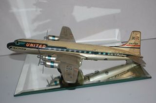 1960 ' s Rare United Airlines DC - 7c Mainliner Friction Tin Toy Plane N6702C Japan 6