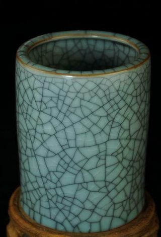 China Old Longquan Celadon Open Porcelain Natural Pattern Brush Pot Ab01c