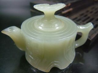 Vintage Chinese Antique Celadon Nephrite Hetian - Jade Pumpkin Teapot Statue