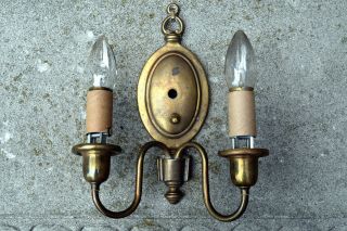 Vintage Pair Brass Cast Two Arm Sconce