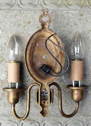 vintage pair brass cast two arm sconce 3