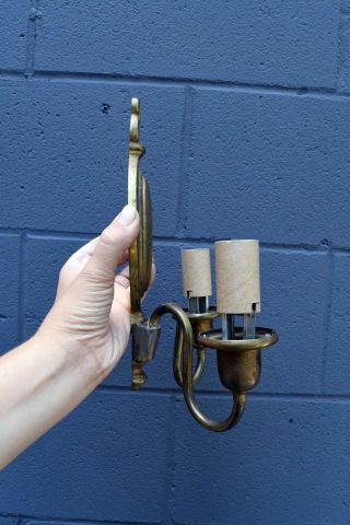 vintage pair brass cast two arm sconce 6