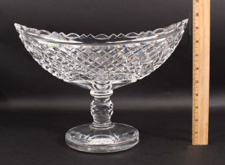 Large Antique 19thc Hand Blown Diamond Cut Glass Footed Fruit Bowl,  Nr