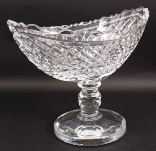 Large Antique 19thC Hand Blown Diamond Cut Glass Footed Fruit Bowl,  NR 7