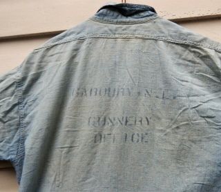 WWII US Navy Denim Shirt Vintage Levi Vet Estate Stencil Name Gunnery 7