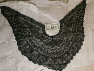 Antique Victorian Mourning Black Chantilly Lace Collar Shawl