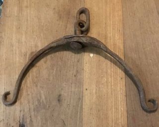 Antique Primitive Hook Hand Forged Wrought Iron Metal Kettle Handle 12” Wide
