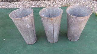 Vintage 3 Maple Syrup Old Galvanized Sap Tapered Buckets 13 " High