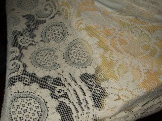 Antique Linen Filet Lace Embroidered Tablecloth & 12 Matching Napkins 8