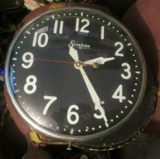 Vintage Sessions School Office Business Wall Clock Model 6w Black Dial Glass