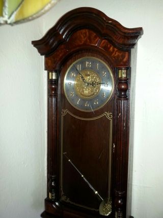 Vtg Ornate Wall Clock Seiko Movement W Chime - Pendulum Wood Case Glass Front 11lb