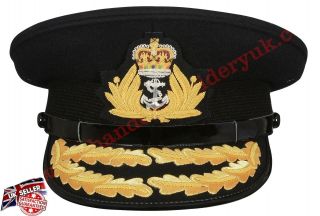 Royal Navy Admirals Cap,  Naval Peak Cap,  R N Commanders Flag Black Cap Badge