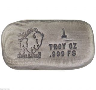 1 Troy Ounce.  999 Fine Silver Hand Poured Bison Bullion Standard Bar Nebraska