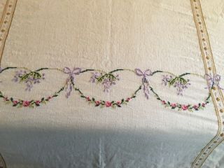 Antique French Farmhouse Raw Linen Embroidered Coverlet or Spread,  SIGNED,  DATED 4