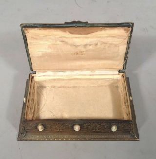 Antique Fancy Brass La Tausca Pearl Necklace Dresser Box w ELEVEN INSET CAMEOS 7