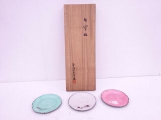 68749 Japanese Cloisonne Ware / Serving Plate Set Of 3 Shochikubai