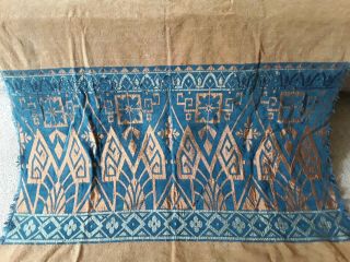 Vintage 1920s 1930s Art Deco Chenille Door Curtain Blue Aztec Egyptian Design