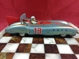 Rare 1950 ' s ASC Japan Tin Litho Friction 18 Race Car Complete W/ Driver 2
