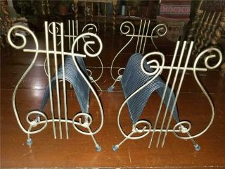 2 Vintage Mid - Century 1950s Metal Wire Record Album Holders Stands LPs 45s 2