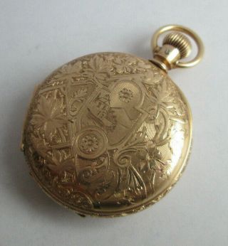 Antique Elgin 1887 6s Hunter Case Pocket Watch - 14kgf Ornate Case