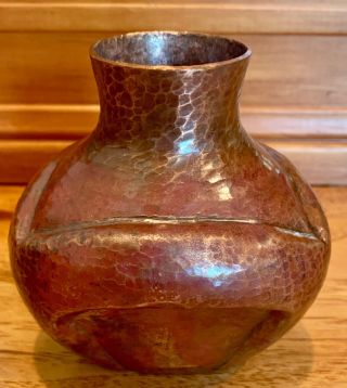 Vintage Arts And Crafts Hammered Copper Vessel With Mexico Sticker.  A,