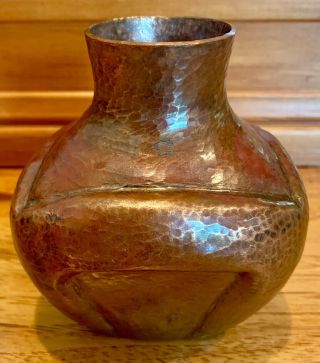 Vintage Arts and Crafts Hammered Copper Vessel with Mexico Sticker.  A, 2