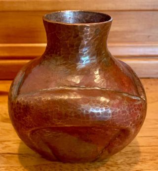 Vintage Arts and Crafts Hammered Copper Vessel with Mexico Sticker.  A, 3