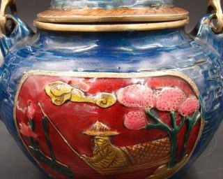 Handmade Carving Statue Brass Cloisonne Coloured drawing Teapot XuanDe Mark 2