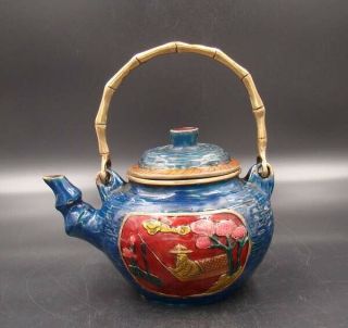 Handmade Carving Statue Brass Cloisonne Coloured drawing Teapot XuanDe Mark 4