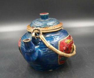 Handmade Carving Statue Brass Cloisonne Coloured drawing Teapot XuanDe Mark 5