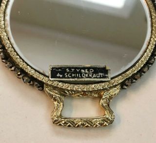 Vintage German Styled By Schildkraut Gold Rhinestone Pocket Hand Mirror 3