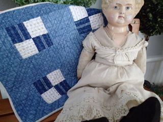 Antique C1880 Indigo Blue Table Or Doll Quilt 16x12 Primitive Farmhouse