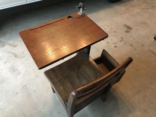Vintage Oak Langslow Fowler Moulthrop Adjustable School Desk/chair