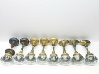 Set 8 Antique Glass Crystal & Brass Door Knob W/ Set Screws Hardwear