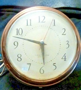 Vintage Copper Trim Round Westclox Electric Clock,  Fine,  7 " Diameter