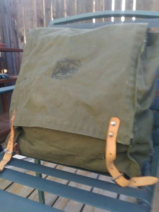 Vintage Us Forest Service Green Canvas Field Bag Backpack Ruck Sack Packsack