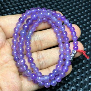 Rare Chinese Collectible Purple Ice Jadeite Jade Beads Handwork Lady 