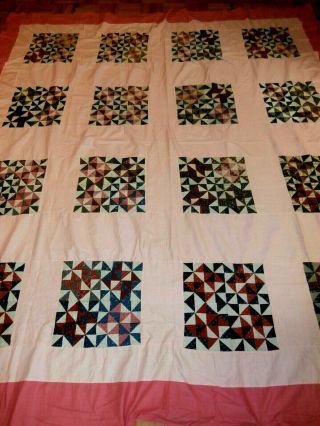 Antique Vintage Pinwheel Block Pattern Quilt Top 82 " X 88 " Early Fabrics
