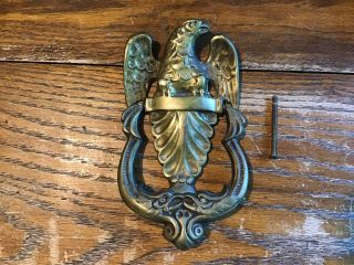 Antique Solid Brass American Bald Eagle Door Knocker 7 " Shell Design Early Rare