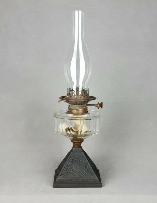 Victorian Wright & Butler Owl Cut Glass Font Kerosene Paraffin Duplex Oil Lamp