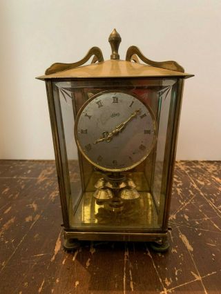 Vintage German Schatz Brass And Glass Mantel Clock