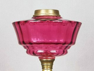 Victorian Cranberry Optic Glass Kerosene Paraffin Duplex Oil Lamp Font Fount