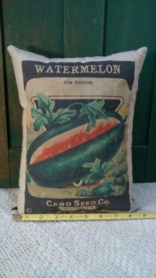 Primitive Vintage Advertising Garden Seed Co Package Pillow Watermelon Display