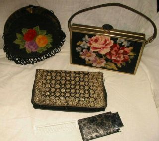 Vintage Antique Tapestry Purse Handbag Clutch Metalic India