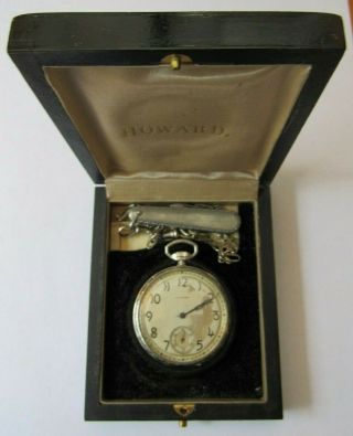 1917 E.  Howard Series 7 White Gold Filled Pocket Watch W/box Papers Chain Knife