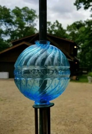 Sky Blue Glass Lightning Rod Ball Globe Weathervane Maher Mfg.  Co.  Preston,  Iowa