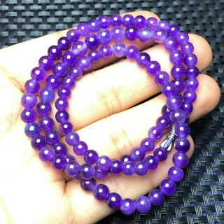 Collectible Chinese Handwork Purple Jadeite Jade Round Beads Lady 