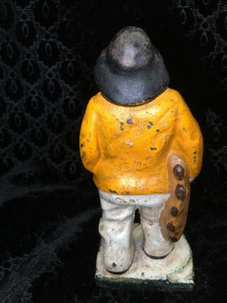 PAIR YELLOW 1920s CAST IRON GLOUCESTER FISHERMAN OLD SALT DOORSTOP By HUBLEY 5