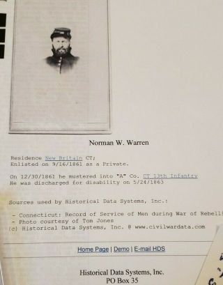 Fantastic Civil War CDV Norman W.  Warren 1st CT. ,  Research READ 5